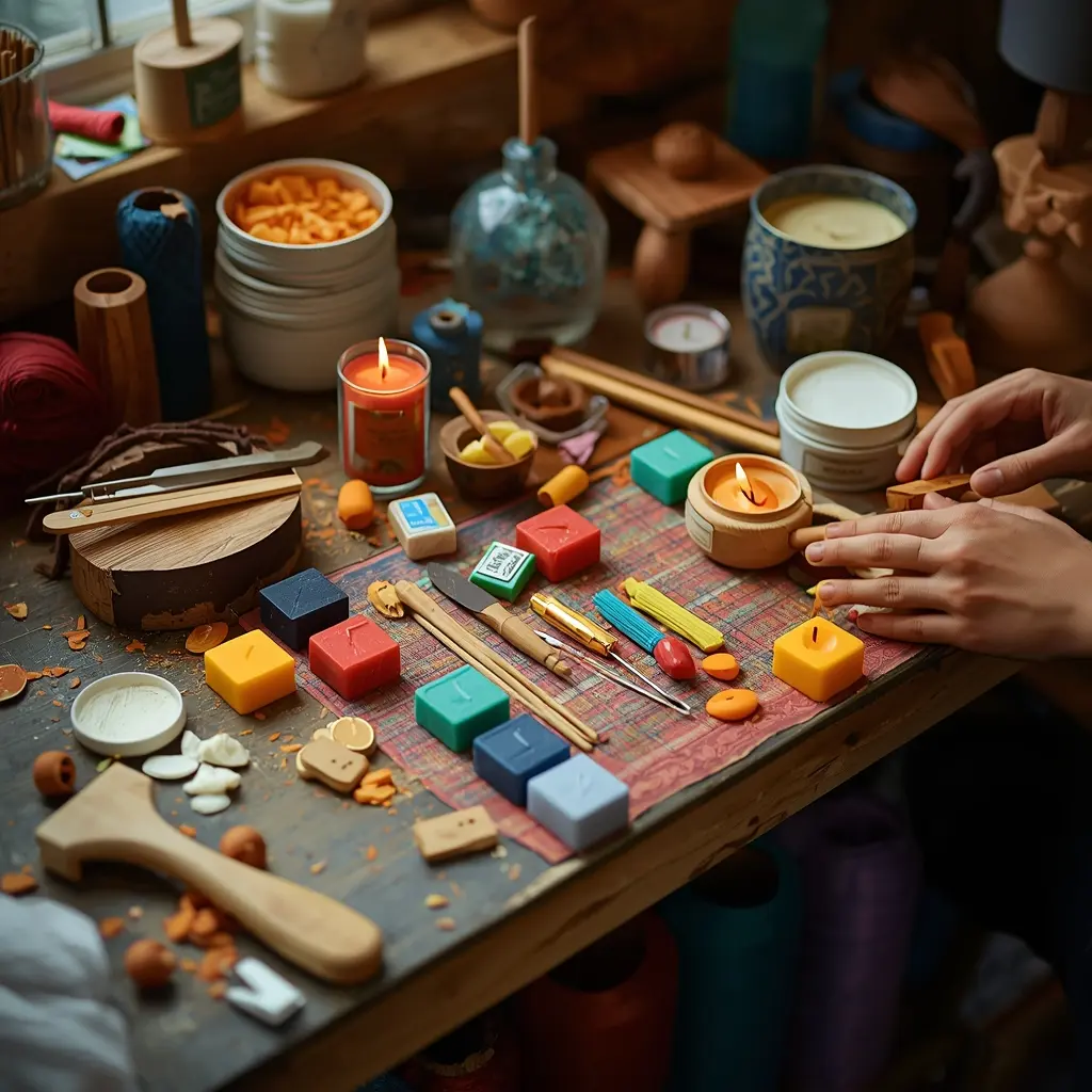 Candle making workshop with artisan tools